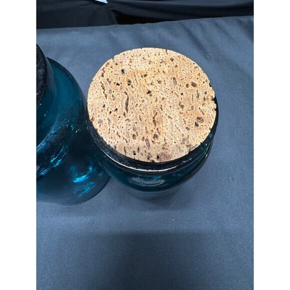 Set of 3 Vintage Teal Glass Jars with Original Cork Stoppers–6.5", 7.5", 8" Tall - Picture 10 of 12